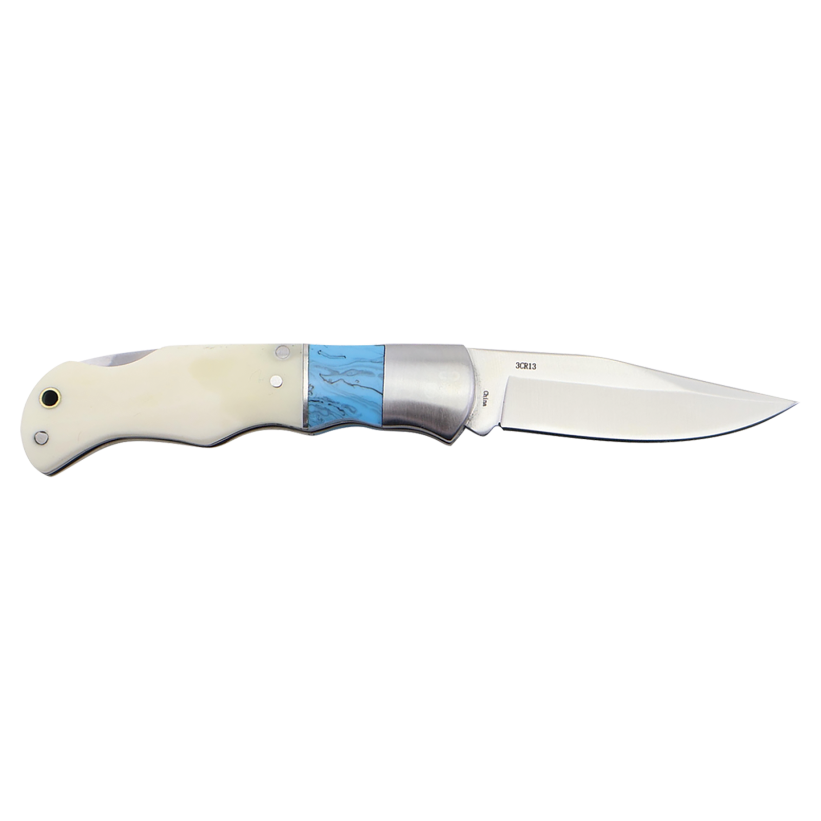 Bison River 3 1/2" Blue/Bone Folding Knife. Add $2-$10 for customization. thumbnail 3