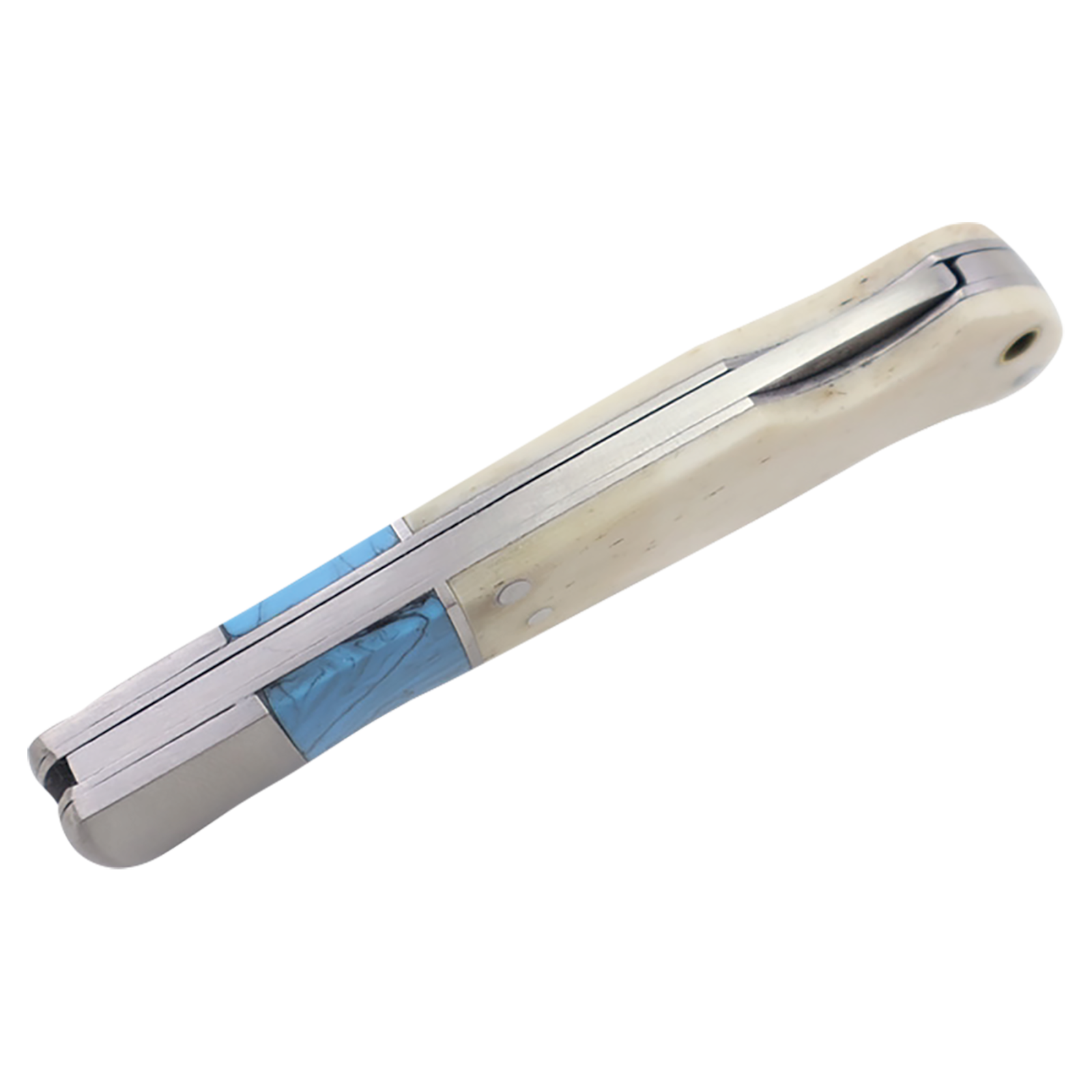Bison River 3 1/2" Blue/Bone Folding Knife. Add $2-$10 for customization. thumbnail 4