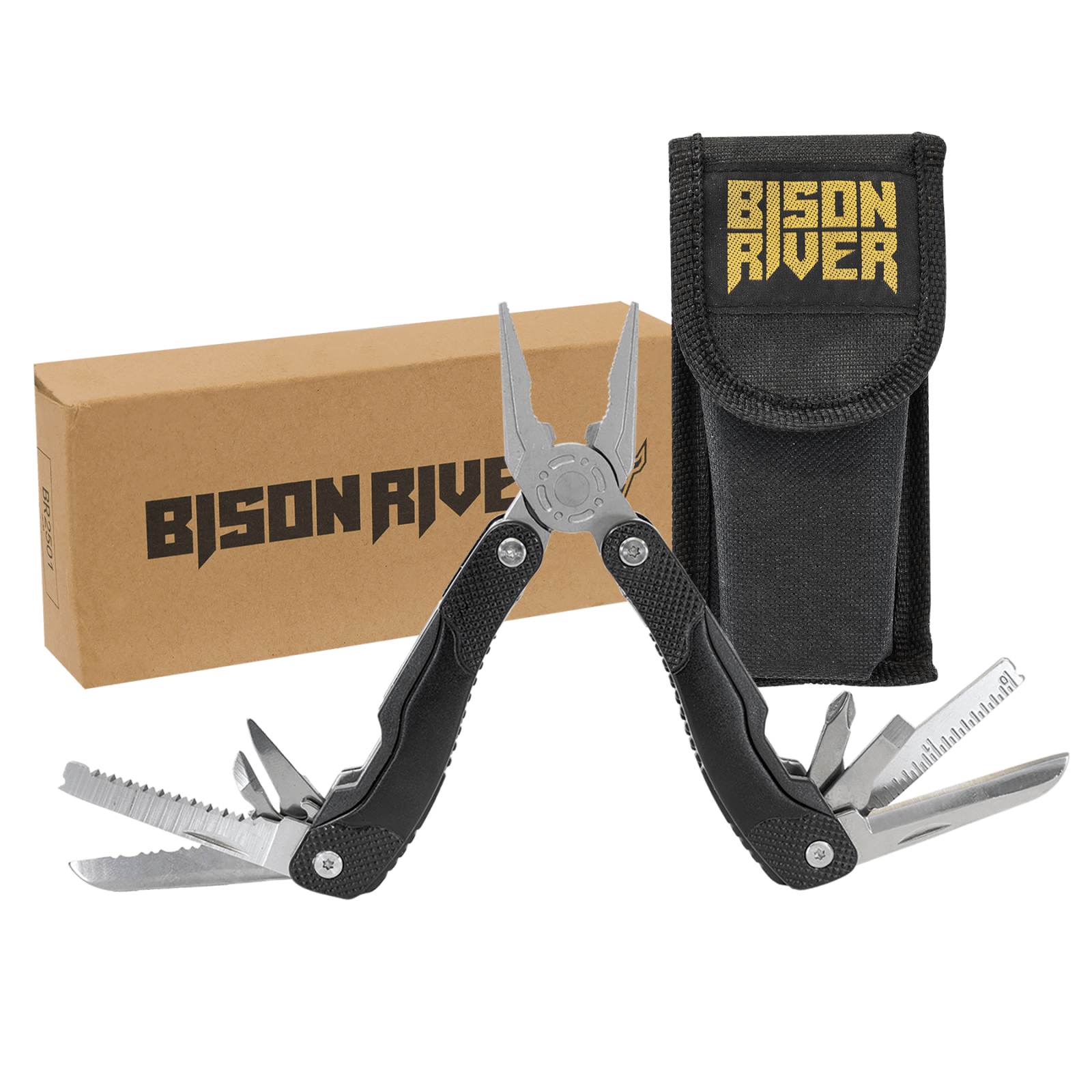 BR2501 - Bison River 4" Black 13 Function Multi Tool with Nylon Sheath thumbnail 2