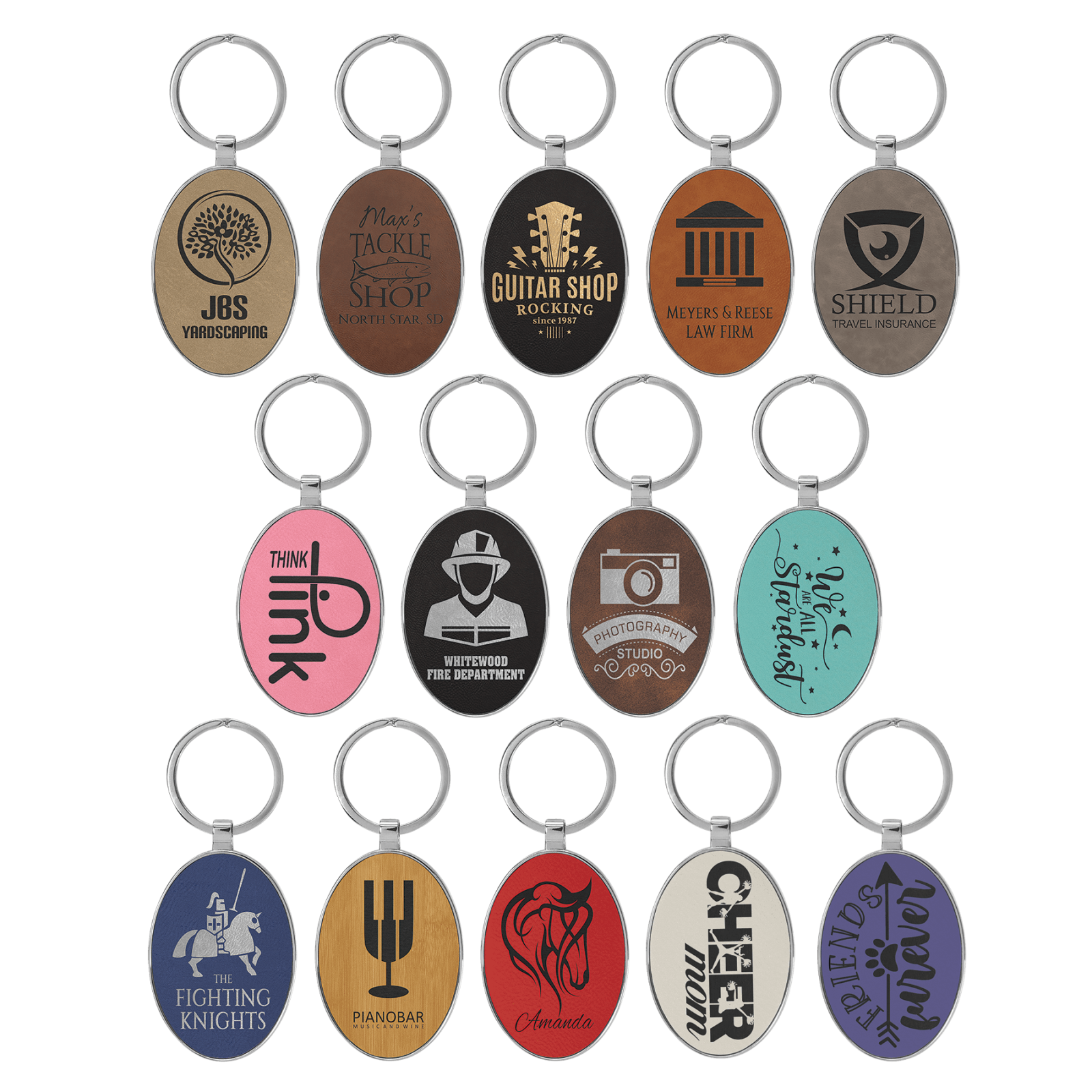 GFT2157 - 3" x 1 3/4" Laserable Leatherette/Metal frame Oval Keychain thumbnail 3
