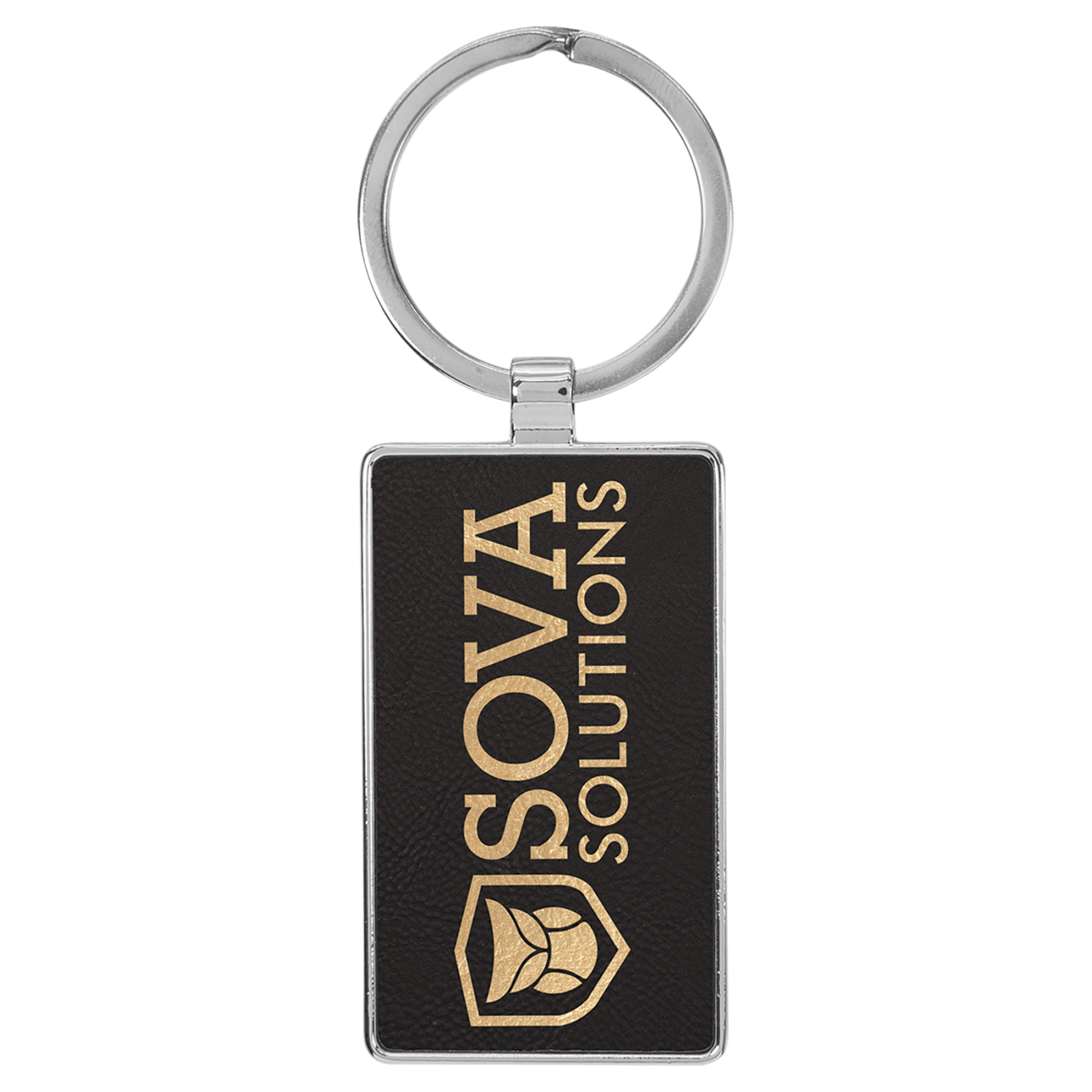 GFT2170 - 2 3/4" x 1 1/4" Laserable Leatherette/Metal Light Brown Rectangle Keychain thumbnail 2