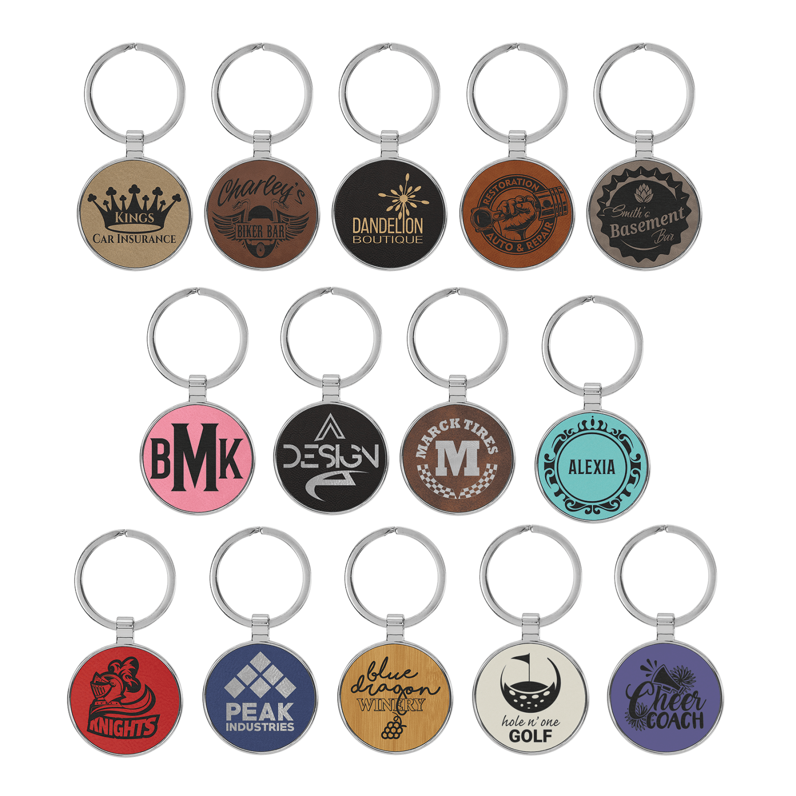 GFT2191 - 1 1/2" Laserable Leatherette/Metal Round frame Keychain. thumbnail 3