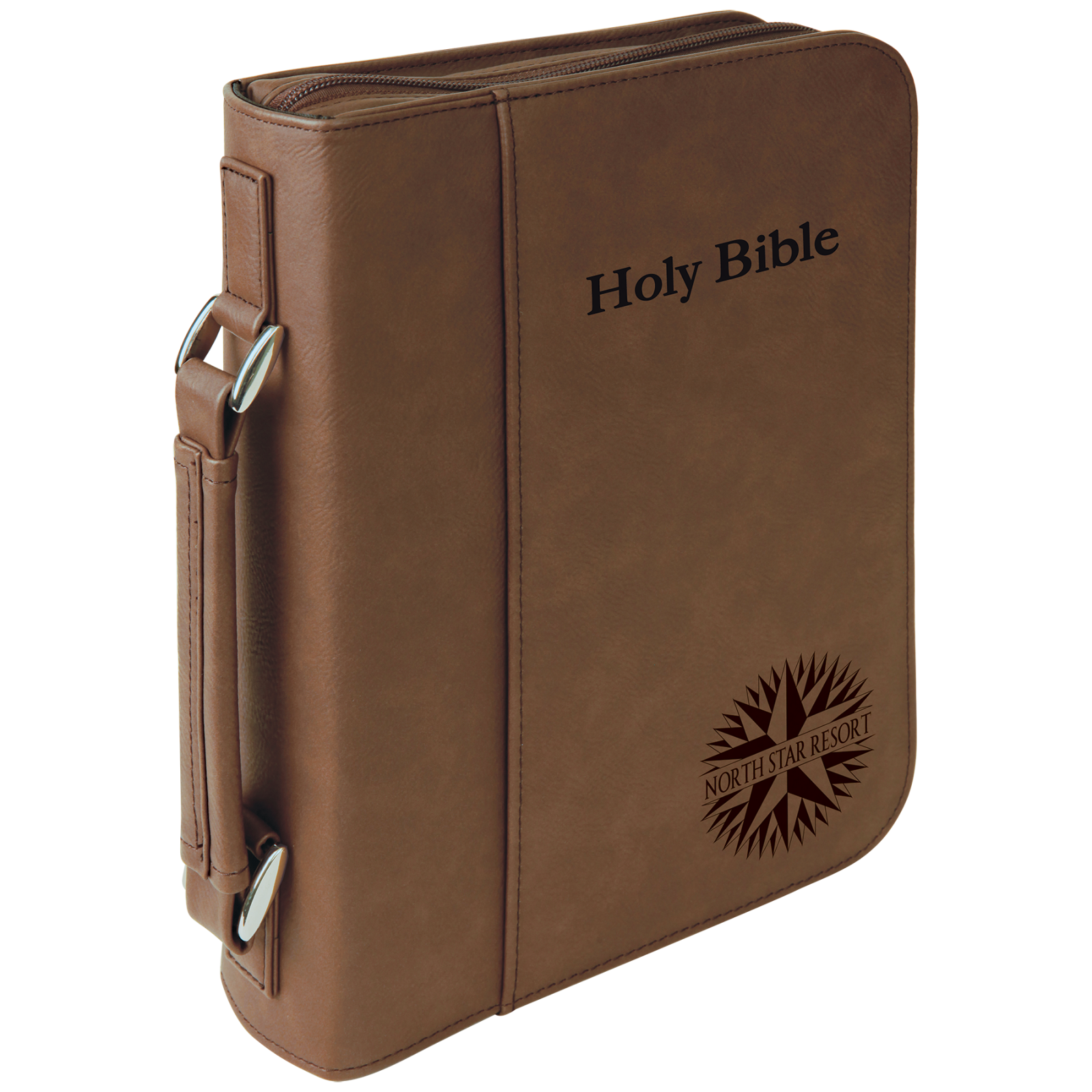 Bible Cover with easy to carry handle, customizable dark brown leatherette. thumbnail 2