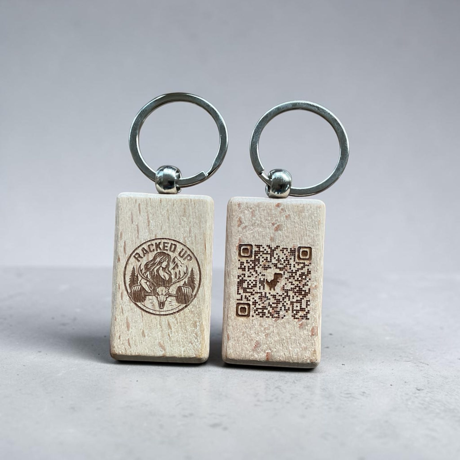 Unique hard wood key fob with logo and qrcode. Minumum order 20. thumbnail 2