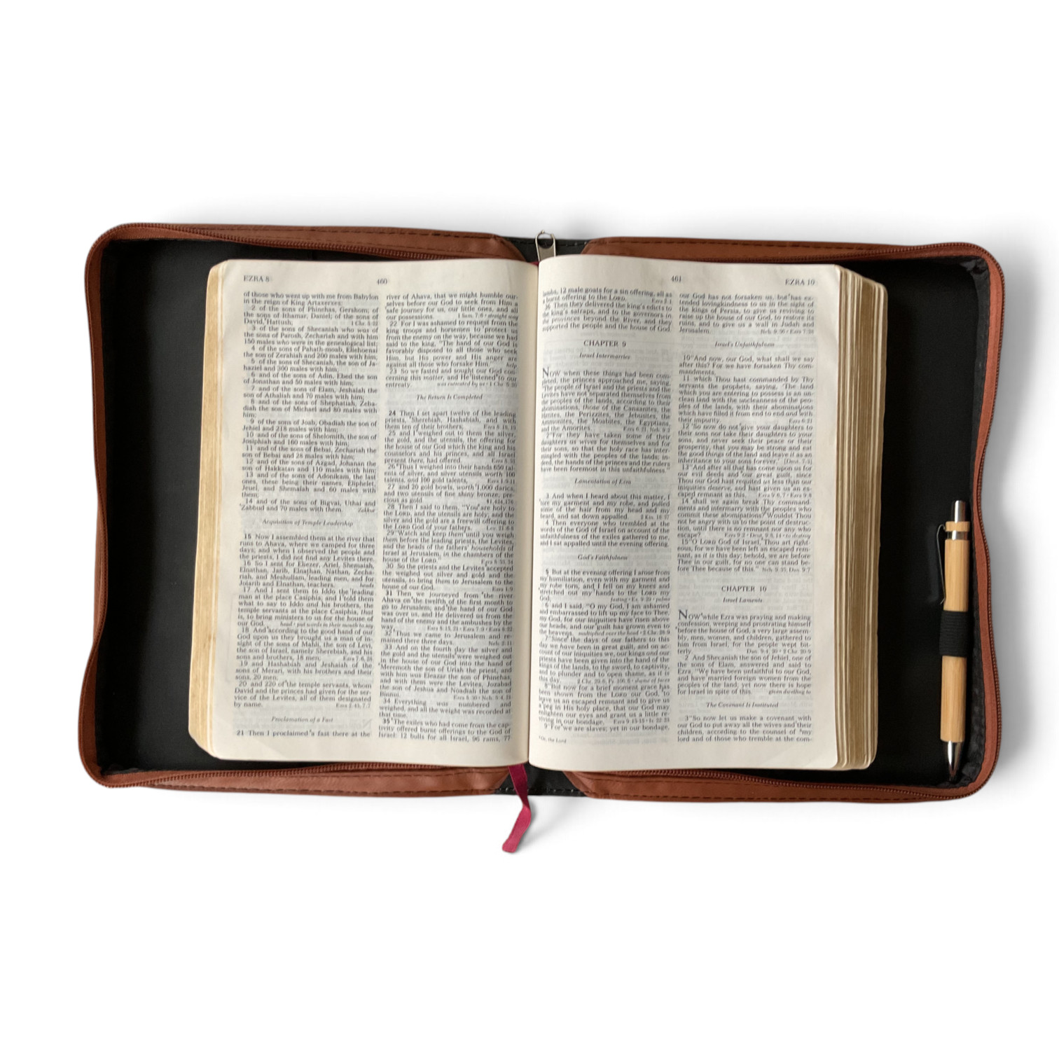 Beautiful rawhide colored, customizable leatherette bible case with easy to carry handle. thumbnail 2